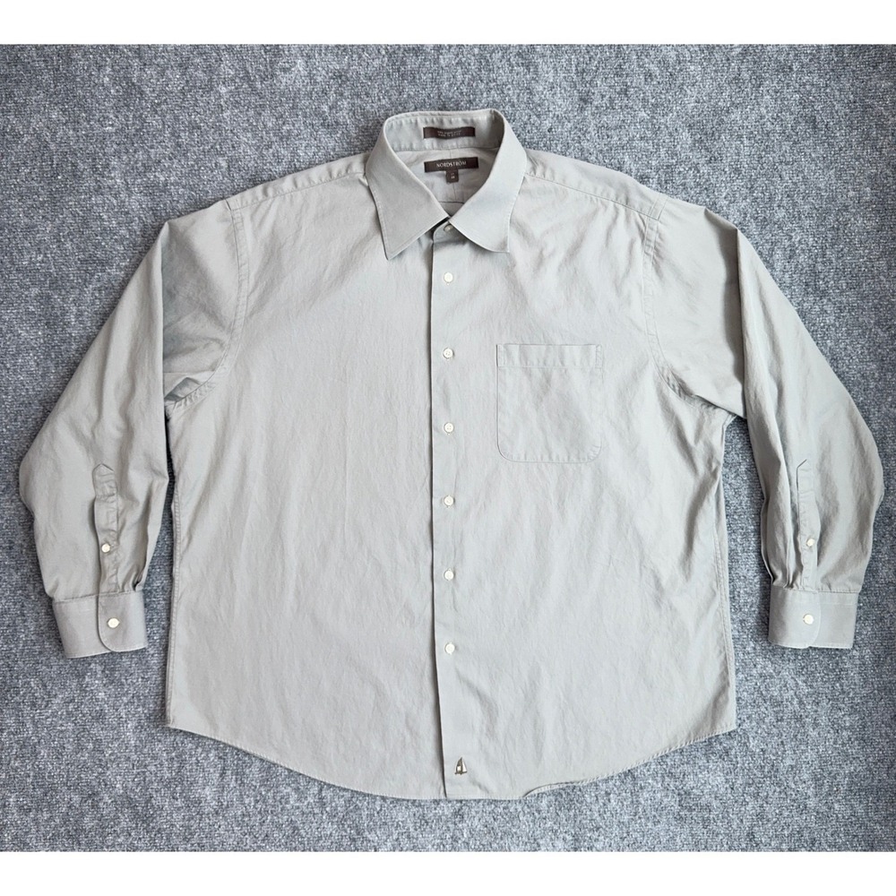 Nordstrom Dress‎ Shirt Mens 17 33 Gray Organic Cotton Button Up Long Sleeve Top